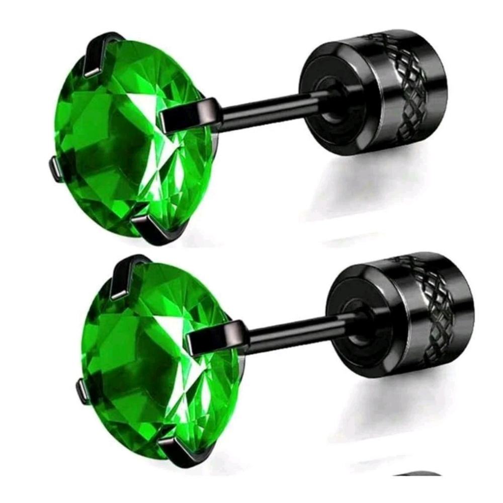 screw back Green Stud Earrings - Picture 2 of 6